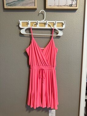 Mi Ami Hot Pink Spaghetti Strap Wrap Mini Dress